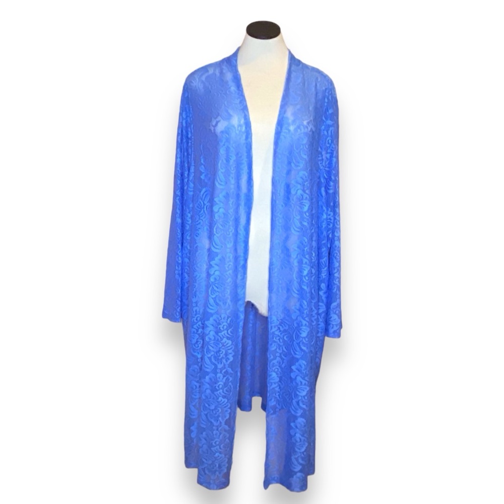 Elegant Roaman's Royal Blue Lace Duster Jacket Size 4X 34/36 Formal Long 48"